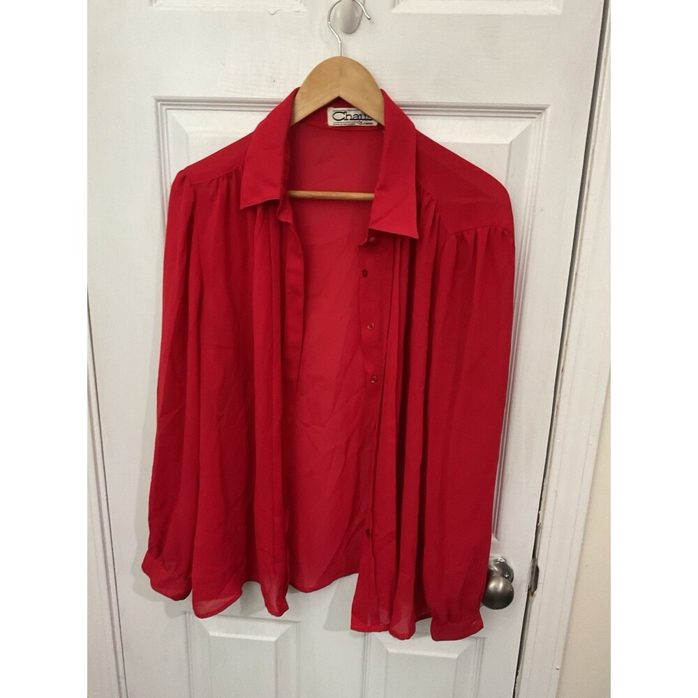 VTG Chaus Red 100% Silk Blouse XL